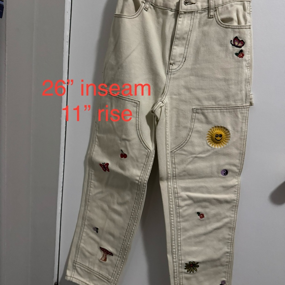 PacSun Cream Denim Carpenter Jeans with Playful Spring Patches